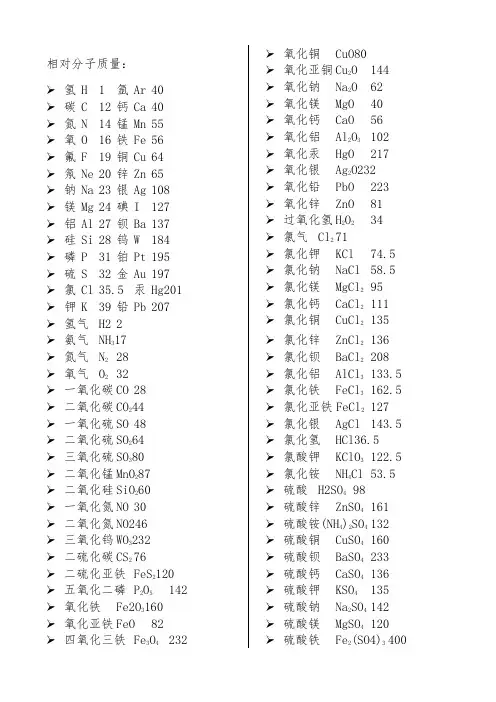 常用相对分子质量