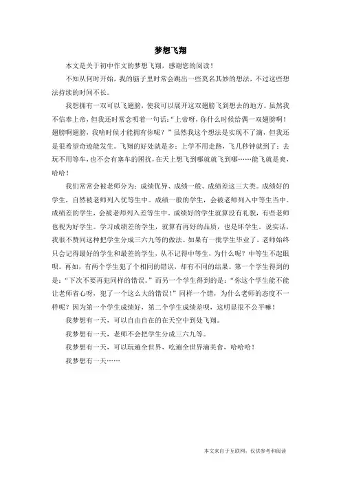 梦想飞翔_初中作文