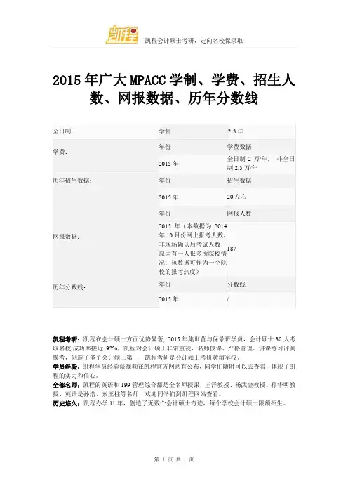 2015年广大MPACC学制、学费、招生人数、网报数据、历年分数线
