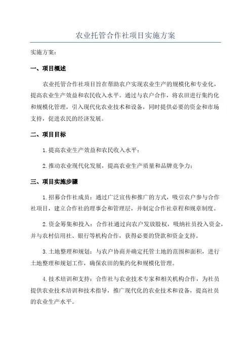 农业托管合作社项目实施方案