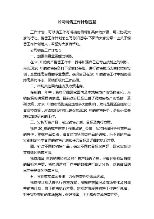 公司销售工作计划五篇