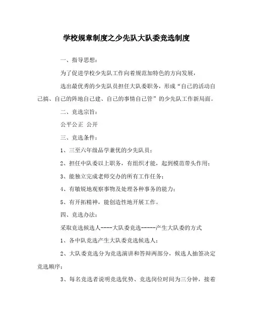 学校规章制度之少先队大队委竞选制度