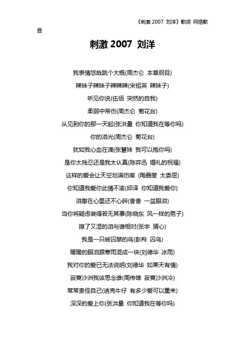 《刺激2007 刘洋》歌词 网络歌曲
