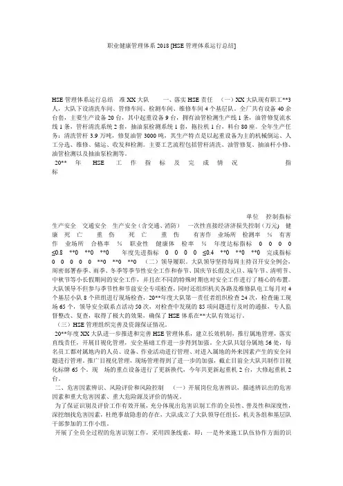 职业健康管理体系2018 [HSE管理体系运行总结] 
