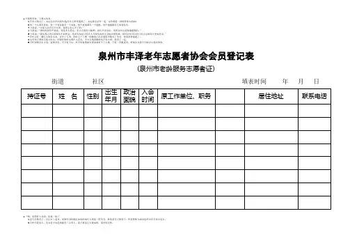 泉州市丰泽老年志愿者协会会员登记表