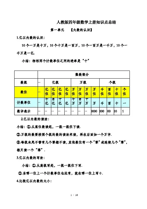 人教版四年级数学上册知识点总结