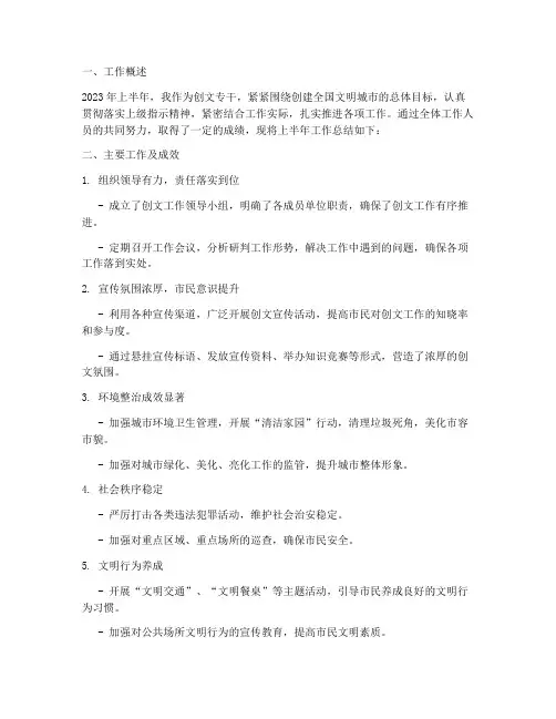 创文专干上半年工作总结