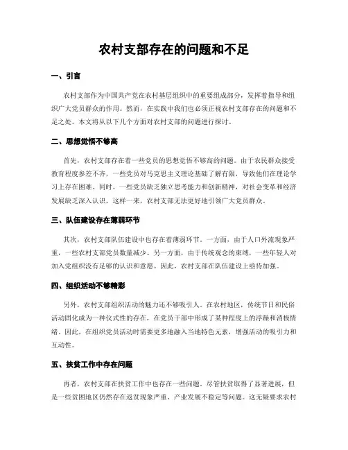 农村支部存在的问题和不足