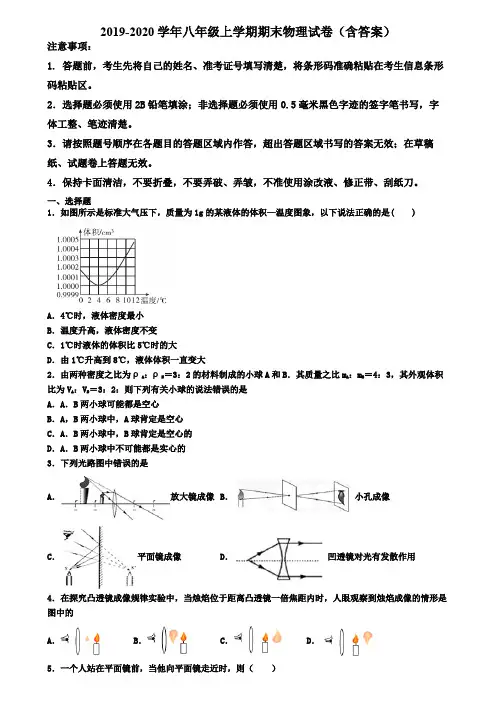 深圳市2019-2020学年物理八年级上学期期末学业水平测试试题