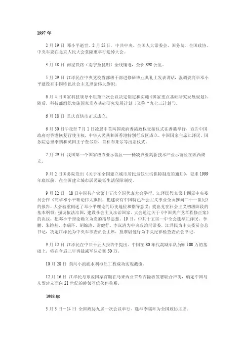 1997年--2016年大事记【精选资料】