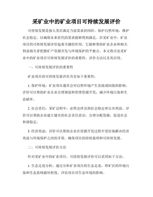 采矿业中的矿业项目可持续发展评价