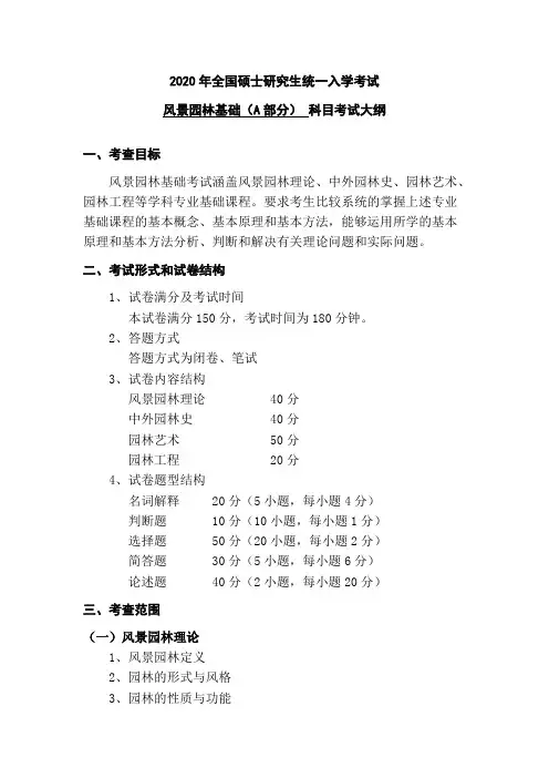 长江大学风景园林基础(A部分)2020年考研专业课初试大纲
