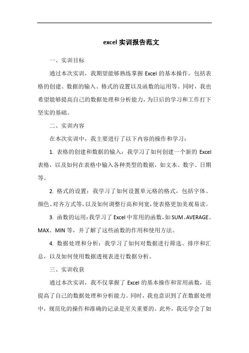 excel实训报告范文