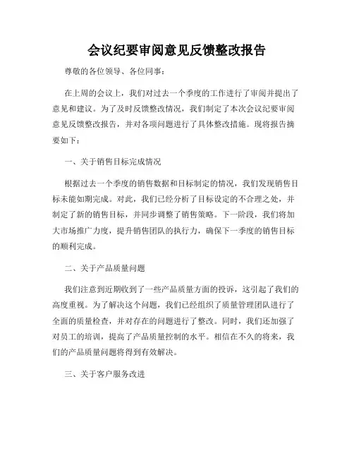 会议纪要审阅意见反馈整改报告