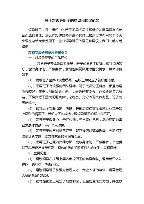 关于对领导班子的意见和建议范文5篇大全