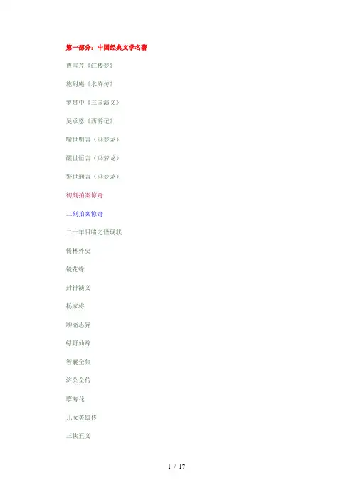 文学名著汇总(在线阅读)