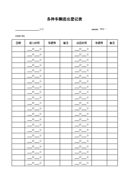 物业公司 各种车辆进出登记表