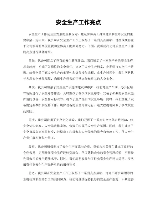安全生产工作亮点