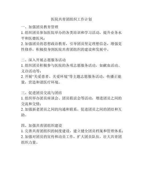 医院共青团组织工作计划