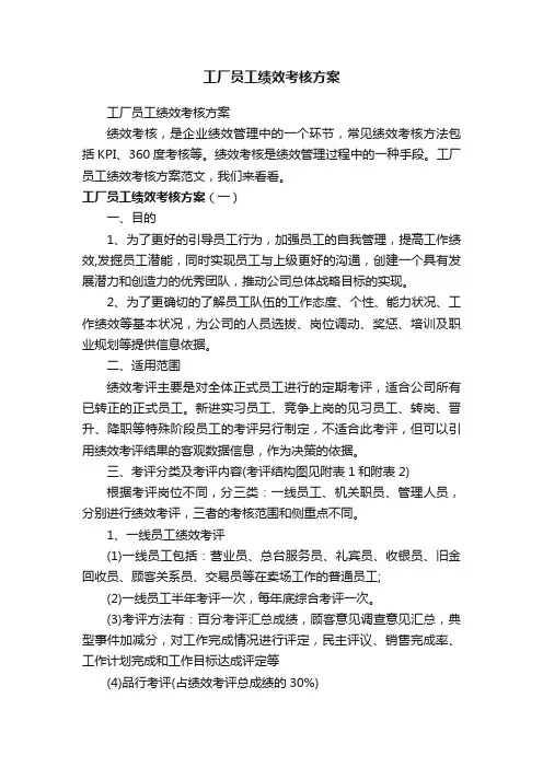 工厂员工绩效考核方案