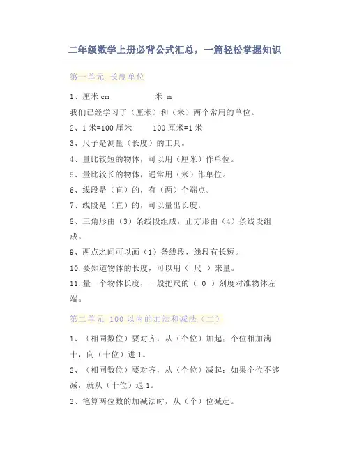 二年级数学上册必背公式汇总,一篇轻松掌握知识