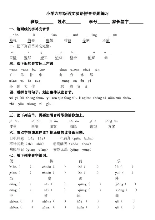 六年级毕业语文拼音复习题