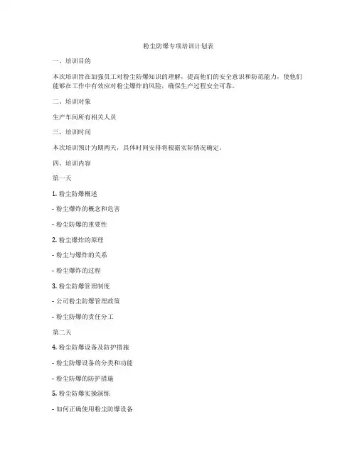 粉尘防爆专项培训计划表