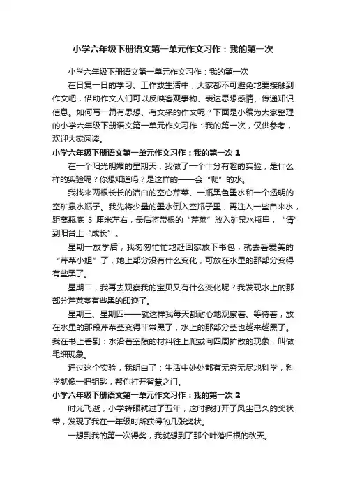 小学六年级下册语文第一单元作文习作：我的第一次