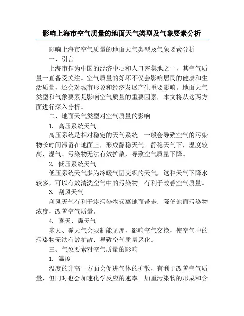 影响上海市空气质量的地面天气类型及气象要素分析