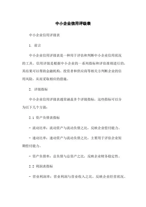 中小企业信用评级表