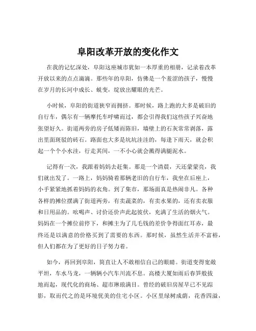 阜阳改革开放的变化作文