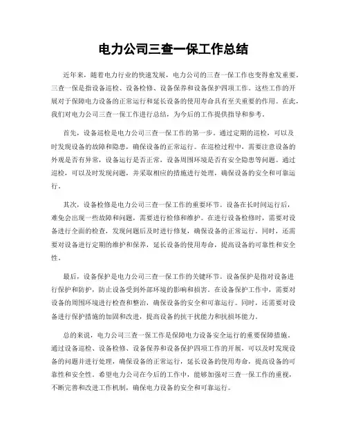 电力公司三查一保工作总结