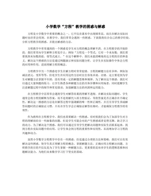 小学数学“方程”教学的困惑与解惑