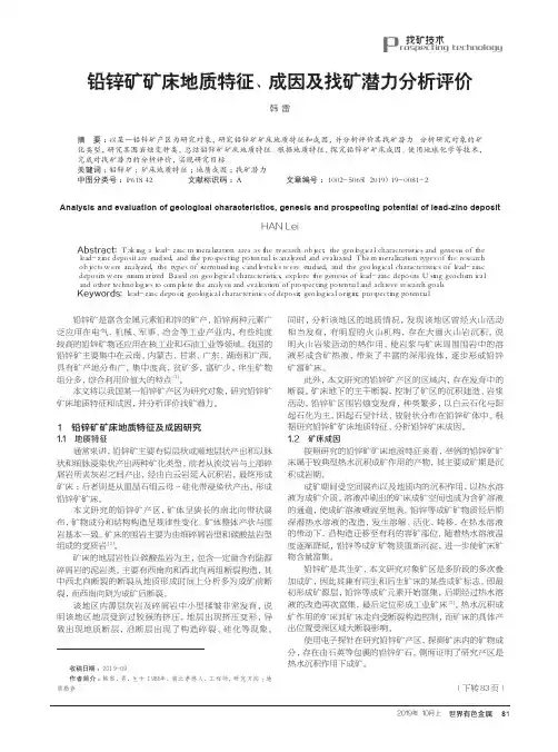铅锌矿矿床地质特征、成因及找矿潜力分析评价