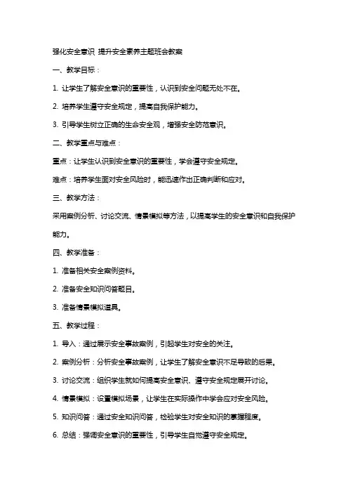 强化安全意识提升安全素养主题班会教案