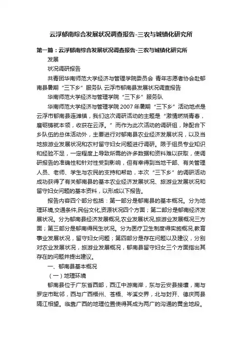 云浮郁南综合发展状况调查报告-三农与城镇化研究所