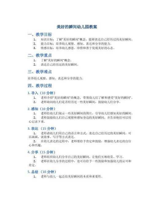 美好的瞬间幼儿园教案