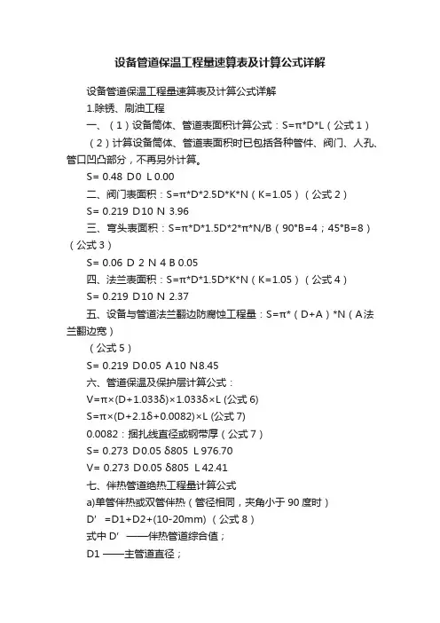 设备管道保温工程量速算表及计算公式详解