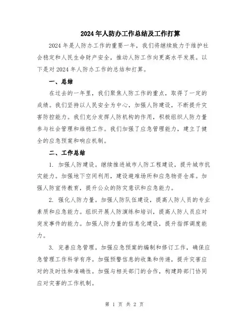2024年人防办工作总结及工作打算