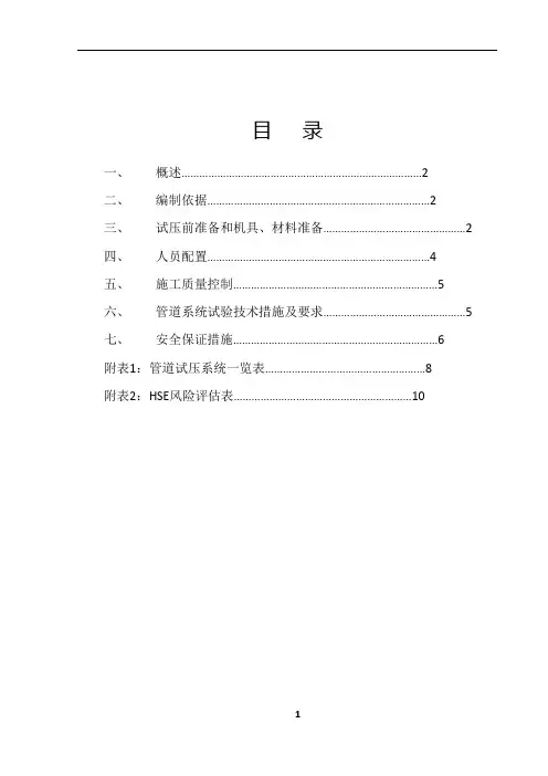 化工工艺管道试压方案