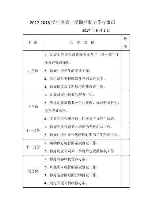 工作行事历
