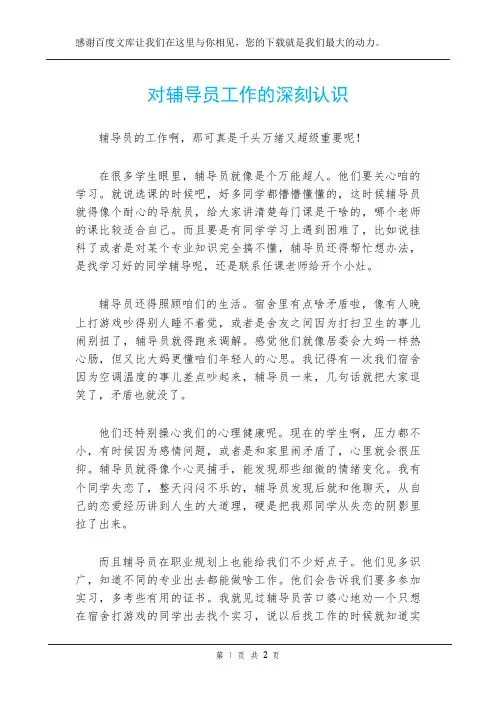 对辅导员工作的深刻认识
