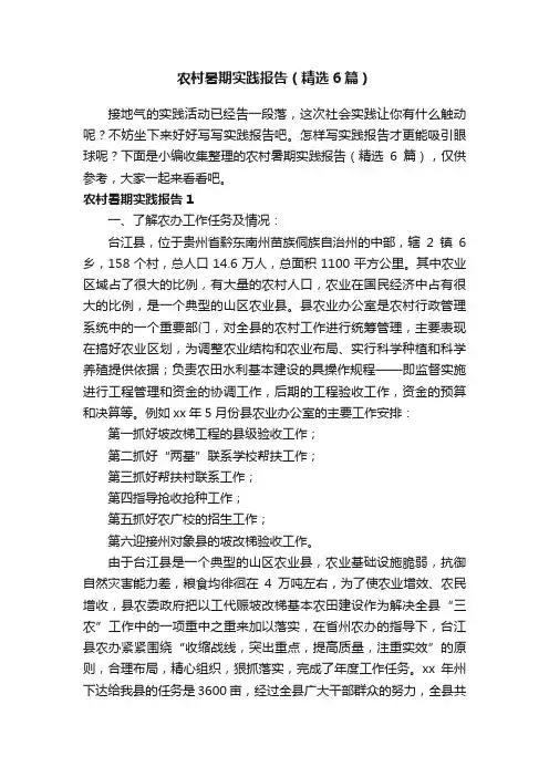 农村暑期实践报告（精选6篇）