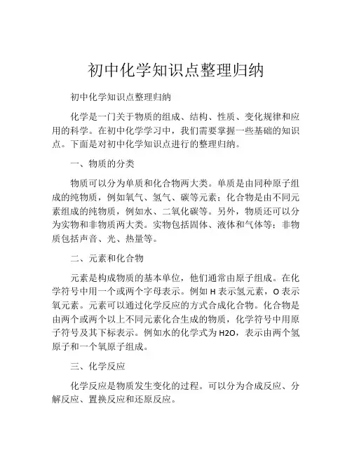 初中化学知识点整理归纳
