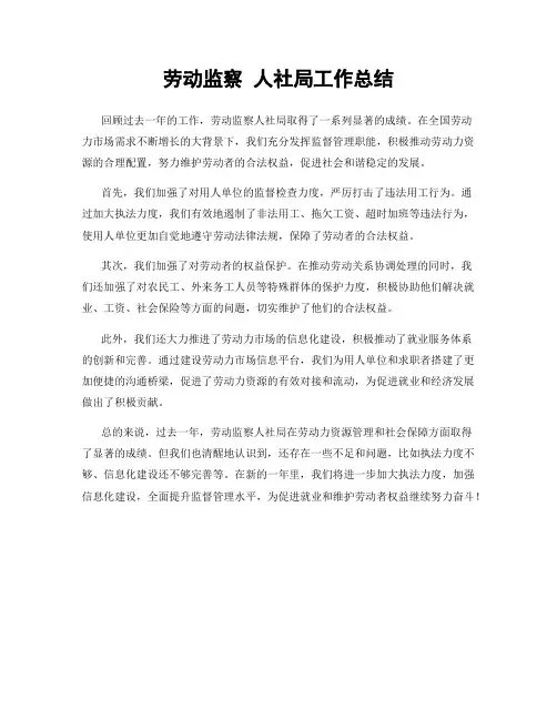 劳动监察 人社局工作总结