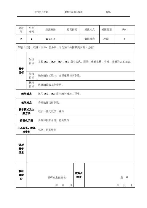 车削加工外圆弧类表面(切槽)