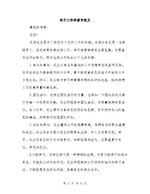 关于工作承诺书范文（三篇）