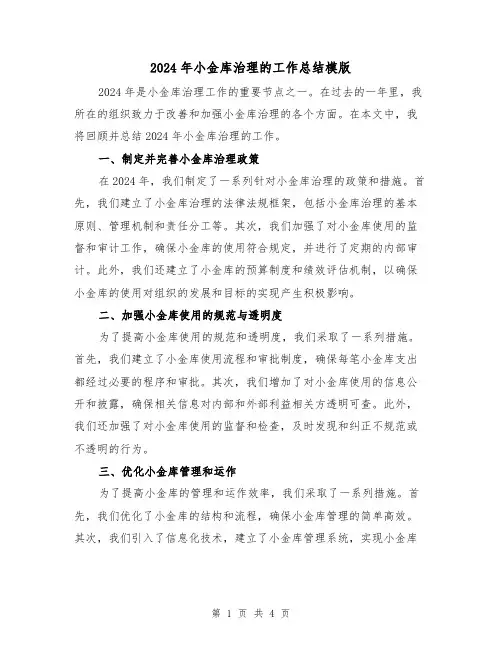 2024年小金库治理的工作总结模版（2篇）