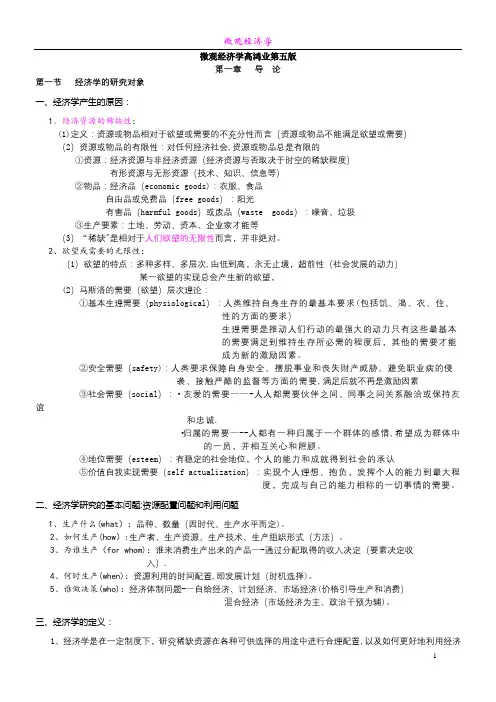 微观经济学-高鸿业第五版知识点