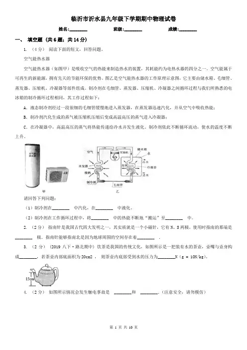 临沂市沂水县九年级下学期期中物理试卷 